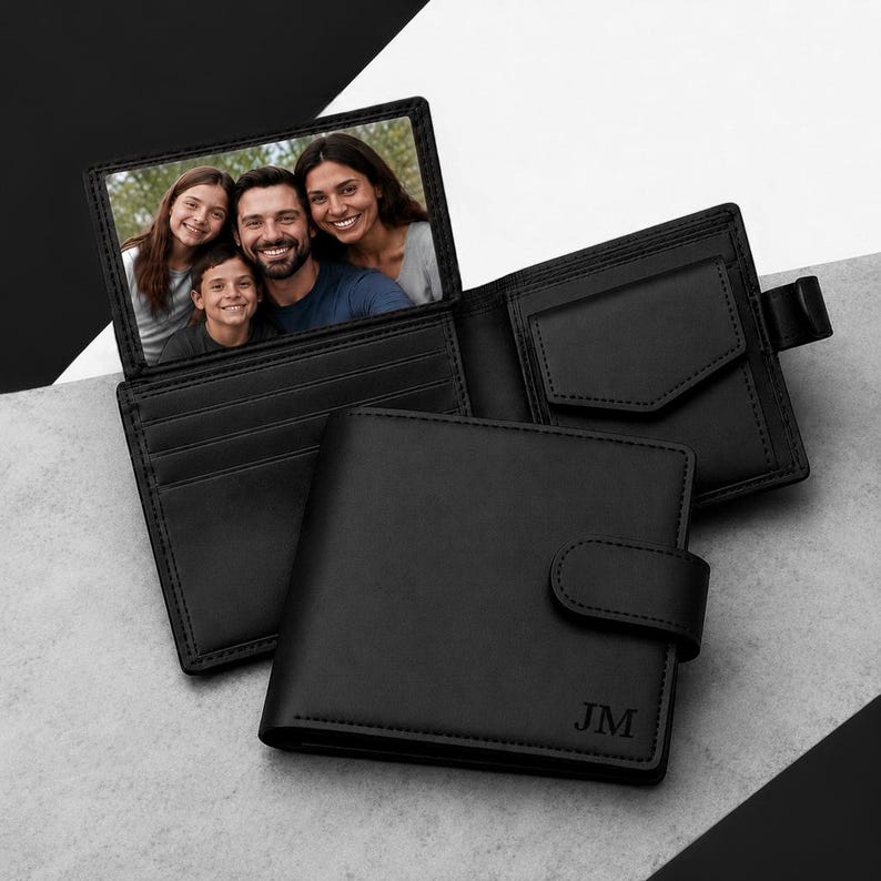 Personalised Men's RFID Leather Photo Bifold Wallet - Gifts For Him - Personalized Leather - Father's Day - Leather Wallet- Handmade Bespoke
