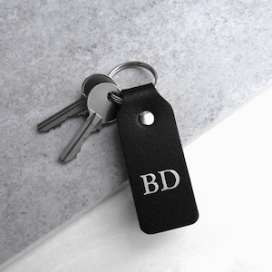 Handmade Personalised Black Leather Fob Keyring - Gifts For Him - Gifts For Her - New Home Gift - Key Fob Leather - Anniversary Gift