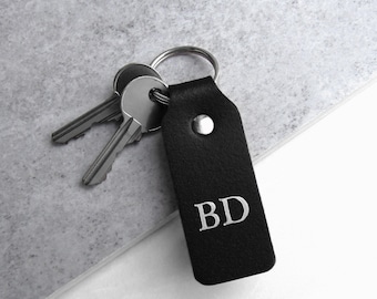 Handmade Personalised Black Leather Fob Keyring - Gifts For Him - Gifts For Her - New Home Gift - Key Fob Leather - Anniversary Gift