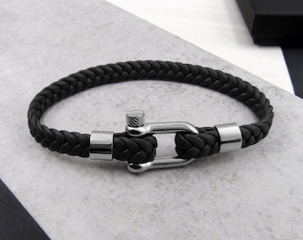 Men's Nautical Shackle & Woven Leather Bracelet - Mens Jewelry - Gifts For Him - Mens Gift - Shackle Bracelet - Men's Jewellery