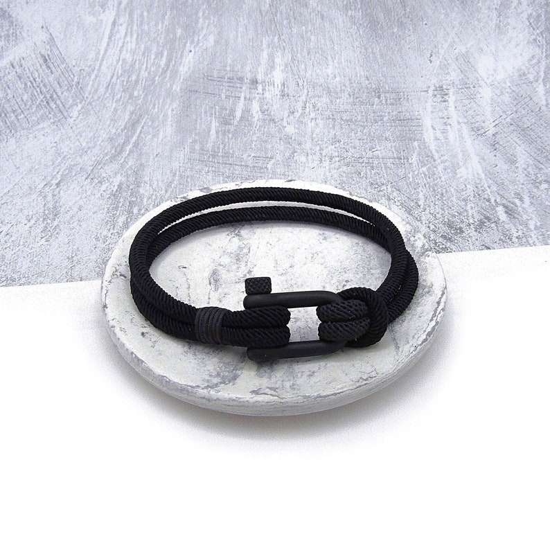 Mens Jewelry Men/'s Jewellery Men/'s Black Nautical Double Strand Shackle /& Rope Bracelet Shackle Bracelet Mens Gift Gifts For Him