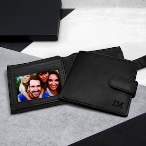 Carteira de couro masculina personalizada com RFID e foto - Presentes para ele - Couro personalizado - Dia dos pais - Carteira de couro - Feita à mão sob medida
