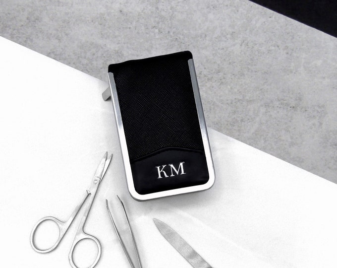 Personalised Black Leather Small Travel Manicure Set - Gifts For Him - Men's Grooming - Anniversary Gift - Custom Nail - Grooming Gift