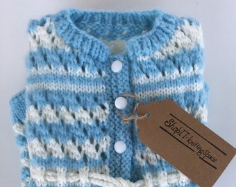 Light Blue and White Baby Sweater. Hand Knitted Cozy Kids Matinee Coat. Baby Shower Gifts. Baby/Kids Gifts. Ready to Ship. Knitted in USA.