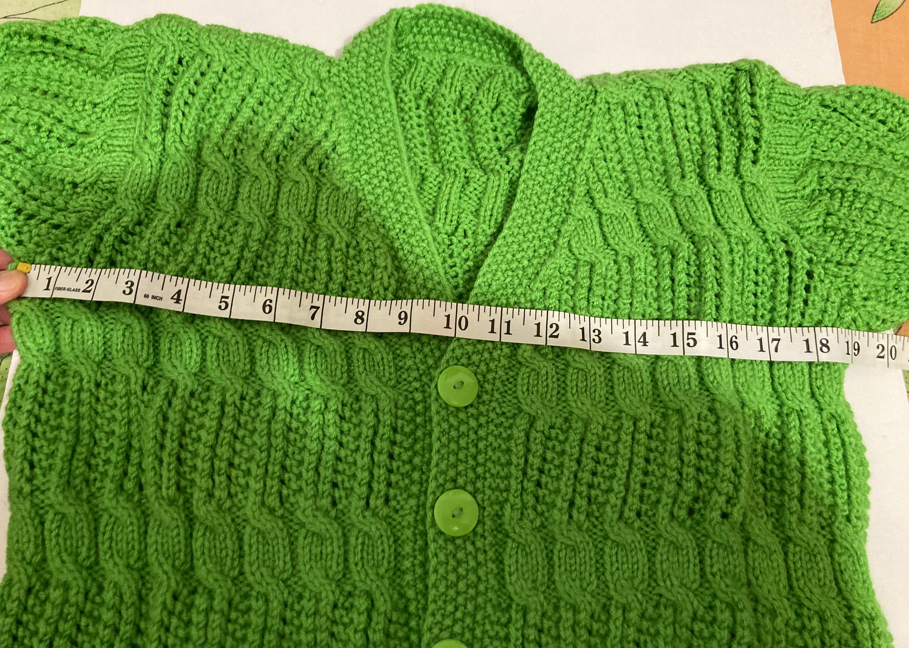 Green Unisex Adult Full Sleeves Sweater. Handknitted Parrot Green