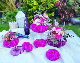 Velvet pumpkins. Luxury fabric pumpkins. Fall pumpkins. Autumnal ornament. Autumnal decor. Fall centrepiece. Set of pumpkins. Large pumpkins