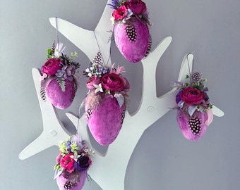 Handmade Velvet Easter Egg Ornament Set: Floral Spring Decor