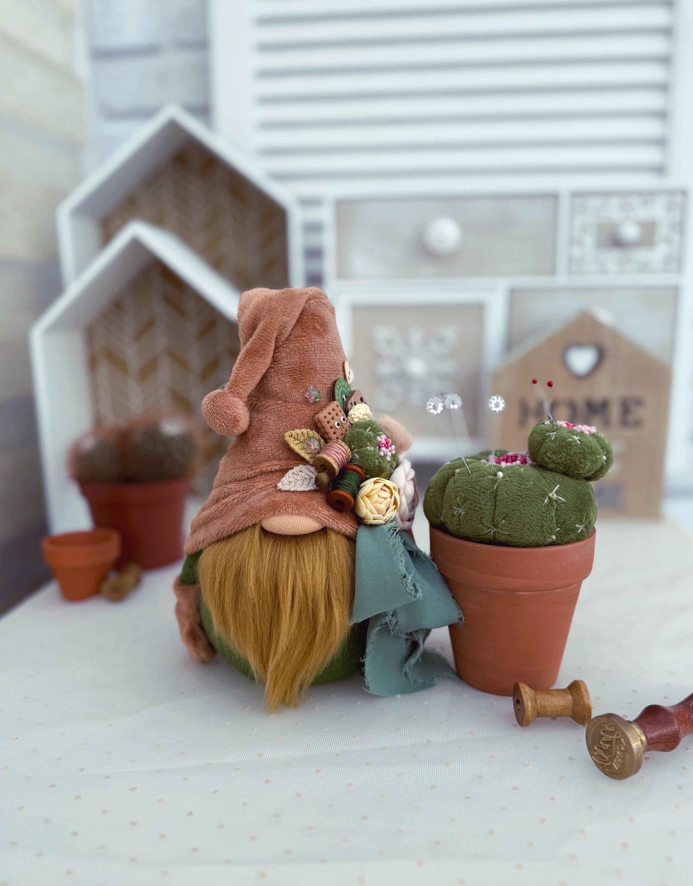 TAILOR GONK . Needle Minder. Needle Holder. Pincushion. Sewing Gonk. Embroidery accessory. Handmade Gift. Shelf sitter. Cactus gnome