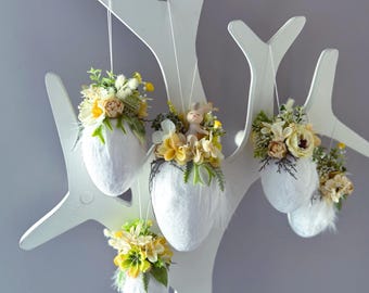 Floral Velvet Easter Egg Ornaments: Handmade Spring Decor (Set of 5)