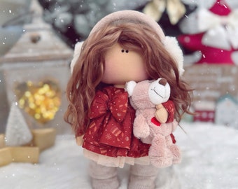 Tilda Handmade Interior Doll. Fabric Doll. Christmas Unique Gift. Nursery Ornament. Winter Doll. Textile Doll