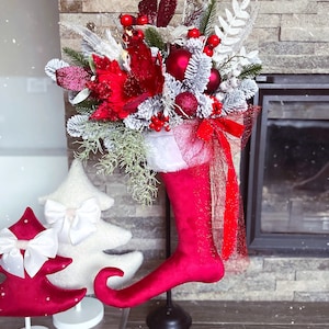 Santas Sock. Front Door Christmas Decoration. Christmas Wreath Alternative. Fireplace Decoration. Stocking. Father Christmas Shoe.Stocking