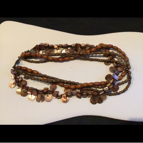 Wood Bead Multi Tiered Boho Necklace - image 2