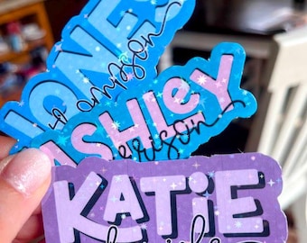 Custom Holographic Name Sticker - Personalized Glitter Decal, Two Colors, Water Bottle Stickers, Laptop Stickers