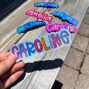 Holographic Glitter Name Stickers: Personalized Kid Gift, Girl, Boy Sparkle
