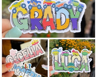 Personalized Character Name Sticker, Monster Trucks, Hot Wheels, Boy Girl Gift, Kid Gift, Christmas Gift, Custom princess Name Sticker