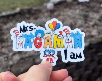 Personalized Teacher Name Sticker: Waterproof Vinyl Decal