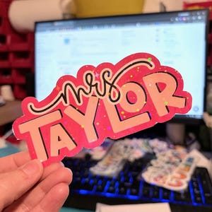 Custom Teacher Name Sticker: Boho Classroom Decor, Laptop Decal, 2 colors