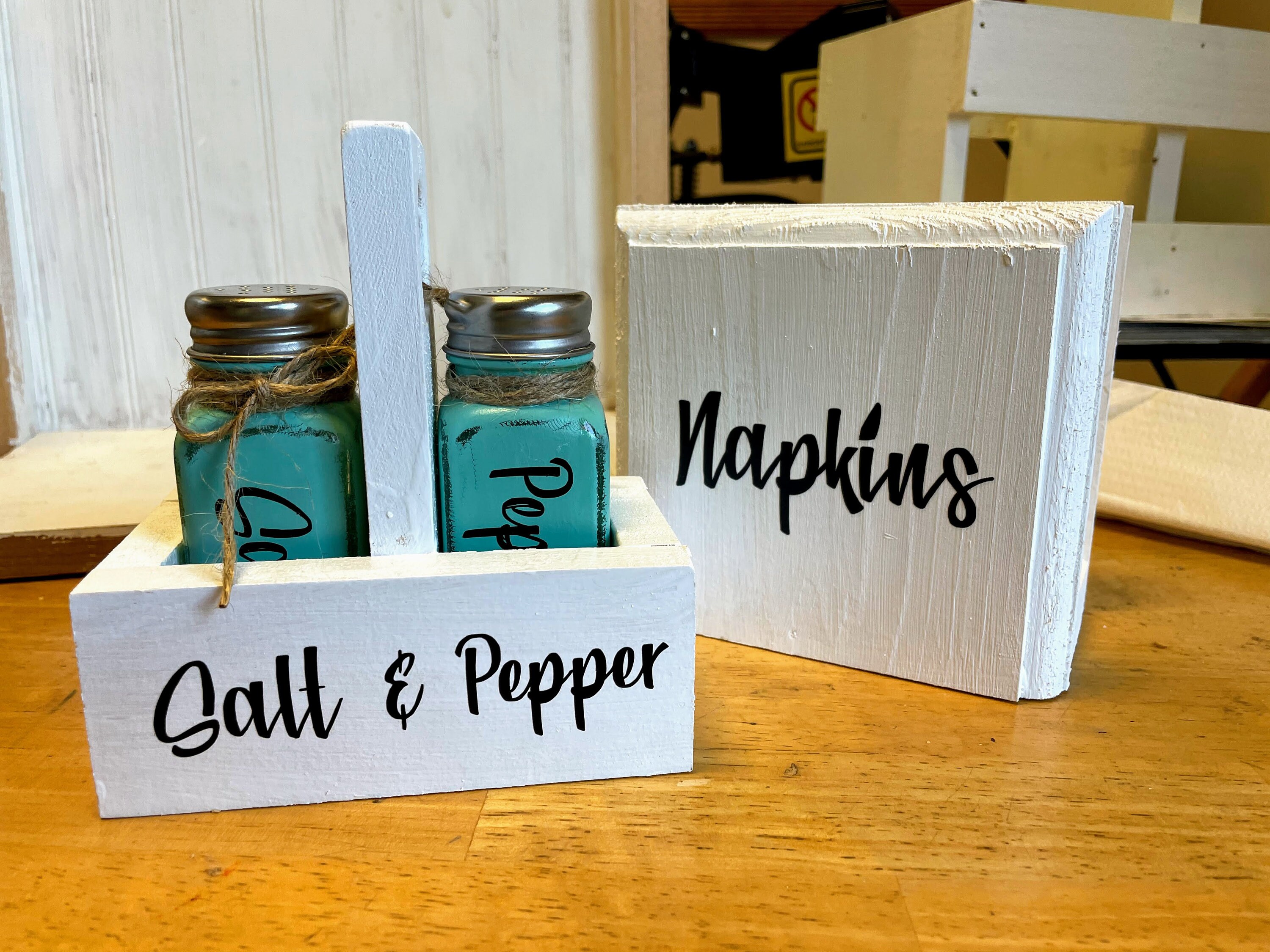 Personalized Farmhouse Salt and Pepper Shakers with Holder Etsy