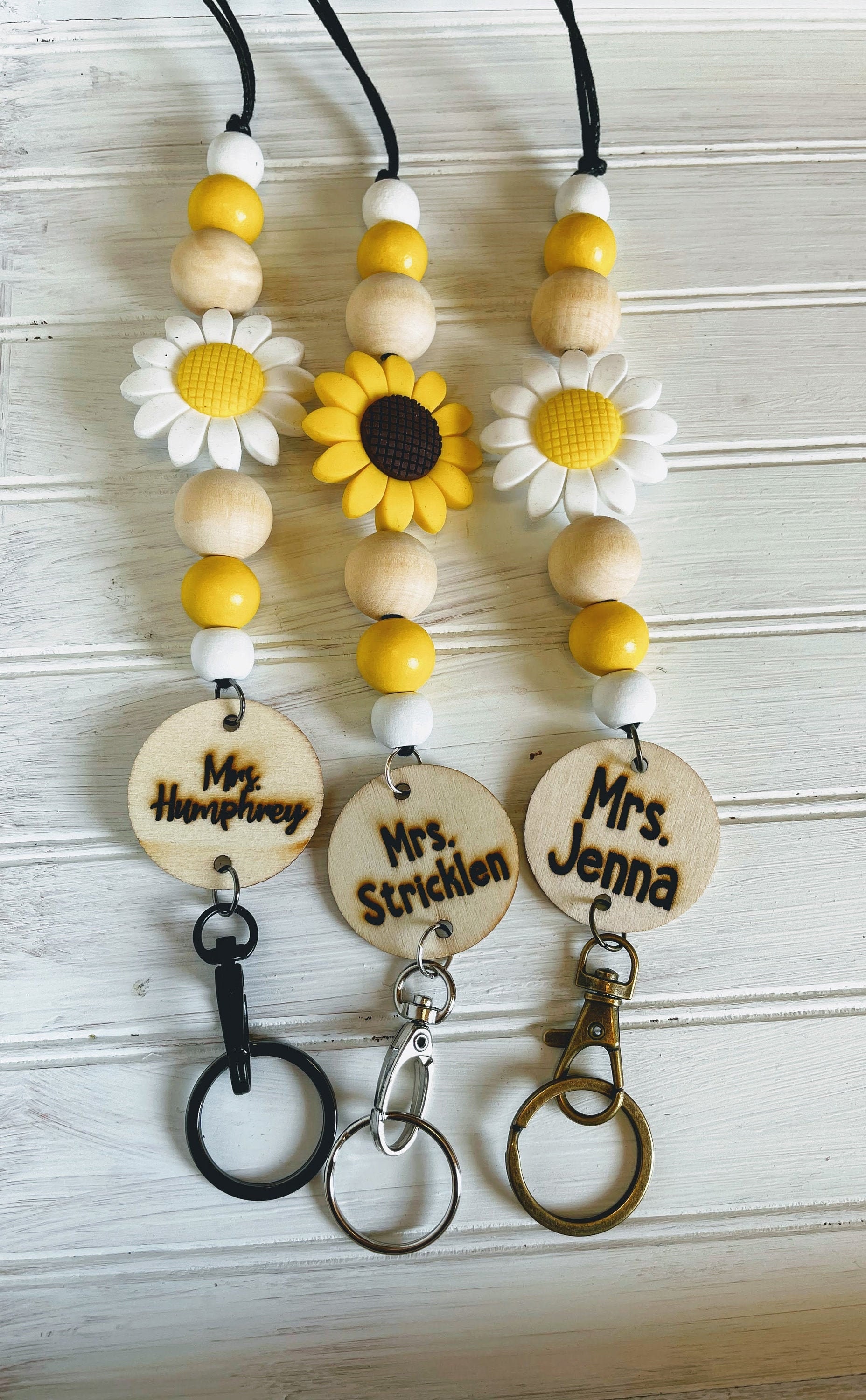 Lanyard, Sunflower Daisy Lanyard, Personalized Boho Custom Teacher Gi…