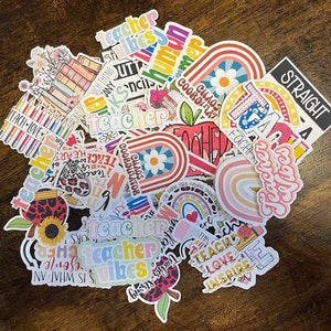 Paquete de pegatinas para profesores: vinilos impermeables para portátiles y botellas de agua.