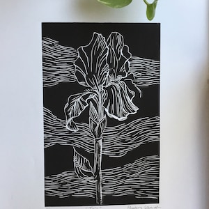 Iris | Hand Carved, Original Linocut 9x12 Relief Print