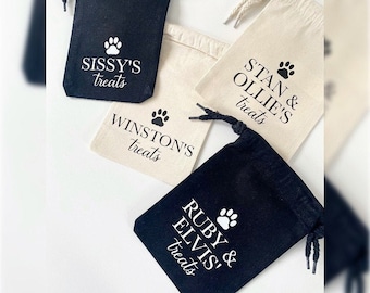 Personalised Dog Treat Bag, Cotton Drawstring Pet Training Pouch