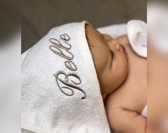 Personalised Hooded Towel, Embroidered Name, Soft Cotton Newborn Gift, Baby Shower Present