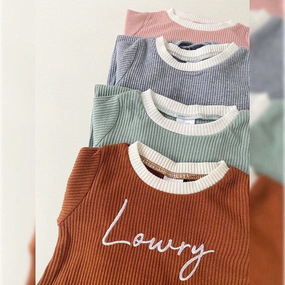 Personalised Romper, Embroidered Name, Ribbed Fabric with Contrasting Cuffs