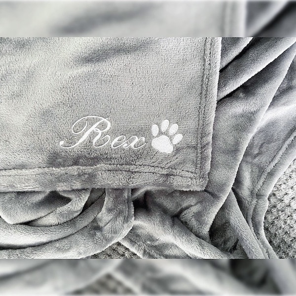 Personalised Pet Blanket Embroidered - Paw Print - Grey, Pink, Beige, Mustard