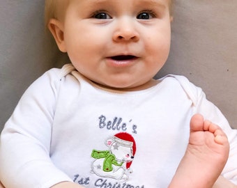 Personalised First Christmas Baby Grow, Embroidered Vest