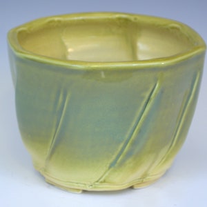 5&quot; Handmade Green and Yellow Twist Thrown Porcelain Ceramic Indoor Planter with Drainage Hole - Suitable for Small Plants