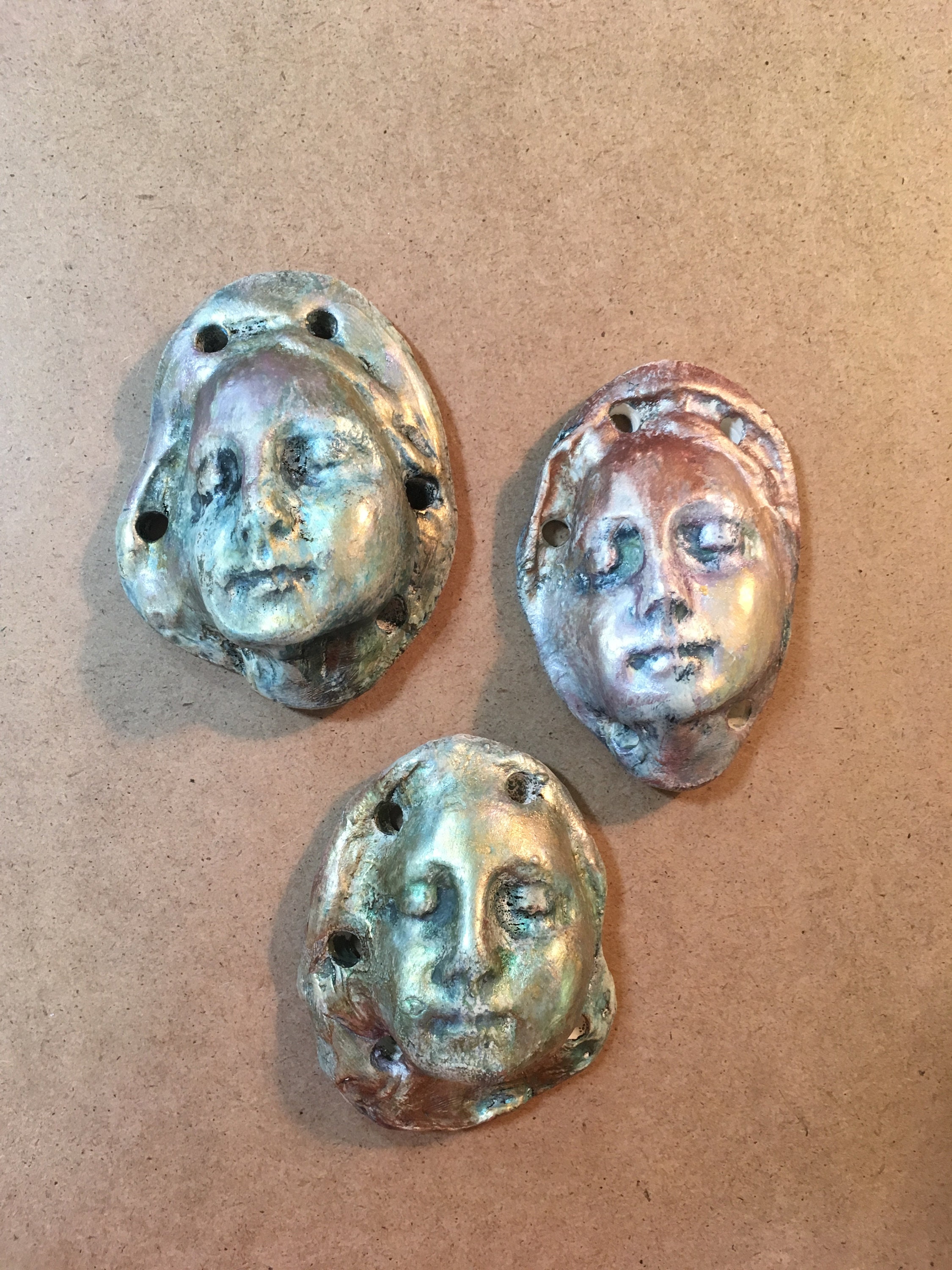 Lovelies set of 3 clay art faces Etsy