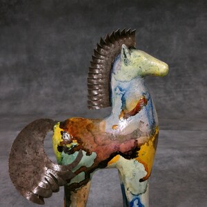 Beautiful Ceramic Horse Sculpture Handmade with rusty metal mane and tail, Special Gift for Horse Lovers, Horse Figurine, Mexico Ceramic art