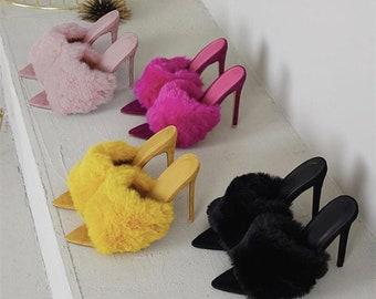 open toe fur heels