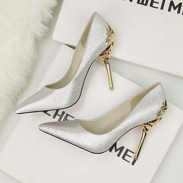 Pointed Toe Women's Shoes, Wedding Bridal Pumps, Crystal Back Suede Stiletto High Heels