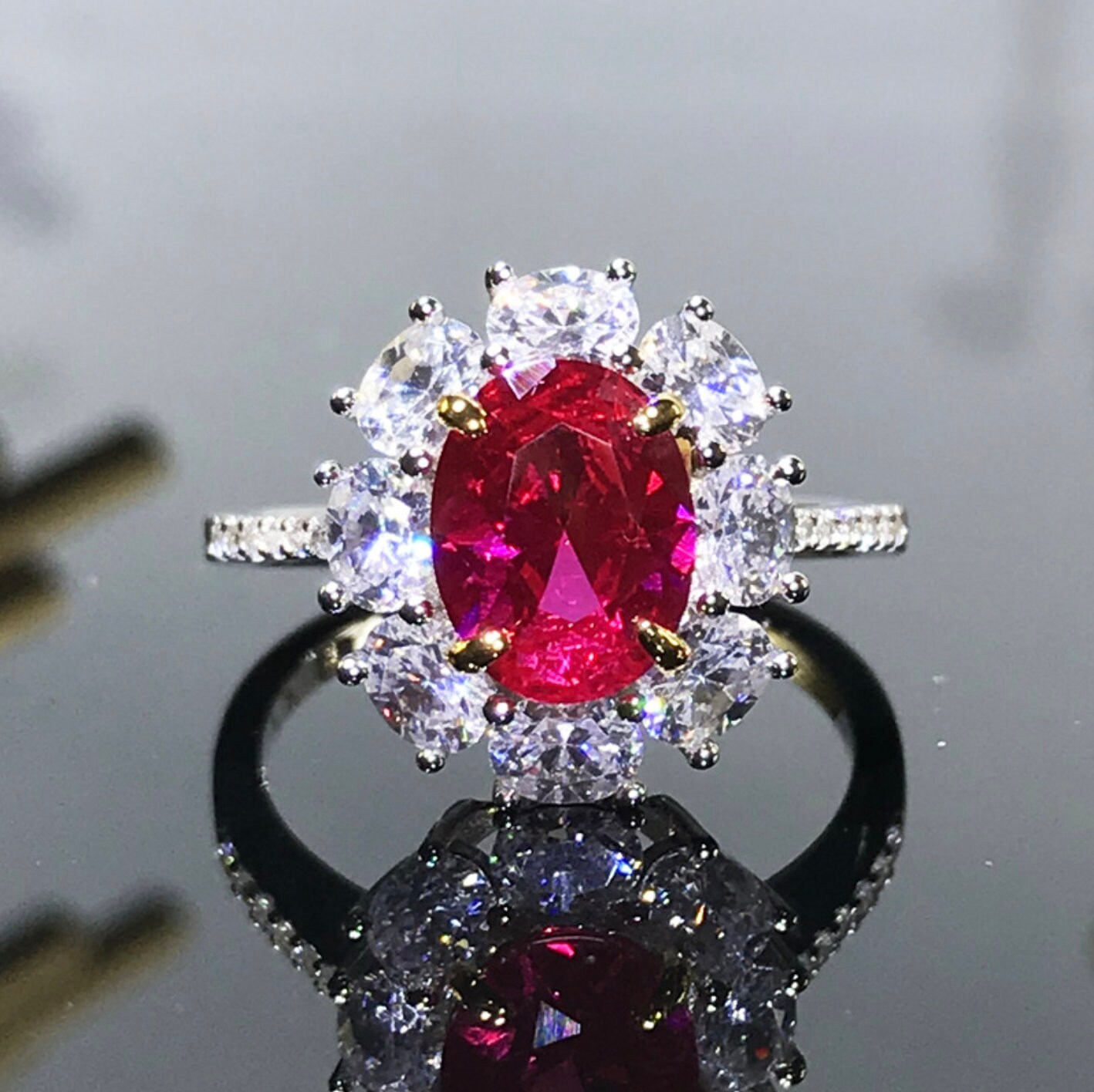 10CT Ruby Diamond Statement Ring 14x13mm 925 18KGP Silver | Etsy