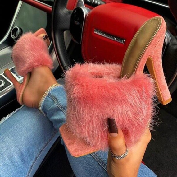 fluffy high heel slippers