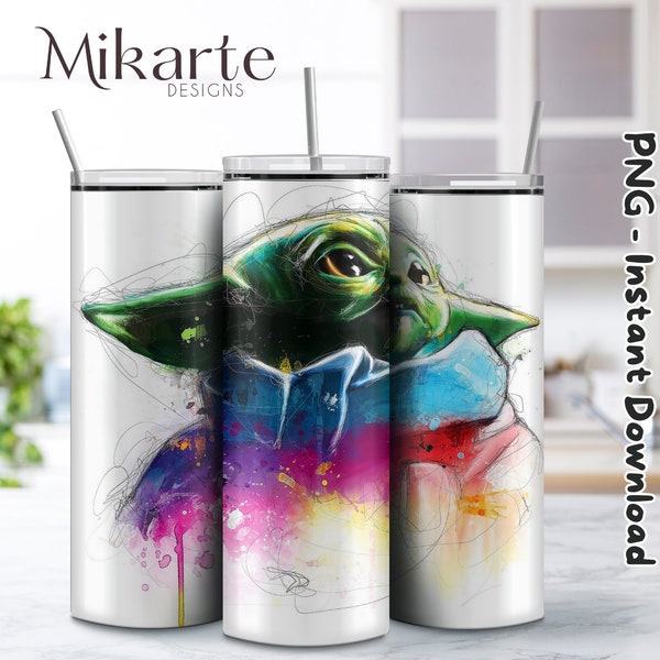 Acuarela Baby Yoda | 20 oz Skinny Tumbler wrap | Sublimation Designs Downloads | Digital file | PNG 20oz wrap | Design PNG | Design