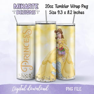 Princess 20oz Skinny Tumbler wrap, Cartoon design, Sublimation Design, Digital file PNG, Beauty And Beast Tumbler, Instant Download
