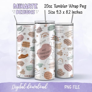 Daily Affirmations 20oz Skinny Tumbler wrap, Sublimation Design, Digital file PNG, Spanish Tumbler, Digital design, Instant Download