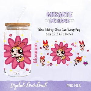 Super Power Girl 16oz Glass Can PNG, Glass Can Design, Sublimation Designs, UVDTF Design, Cartoon Libbey Png, Digital download
