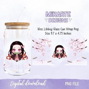 Nezuko 16oz Glass Can PNG, Glass Can Design, Sublimation Designs, UVDTF Design, Anime Libbey Png, Digital download