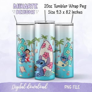 Lilo Stitch Summer 20oz Skinny Tumbler wrap, Cartoon design, Sublimation Design, Digital file PNG, Lilo Stitch Tumbler, Instant Download