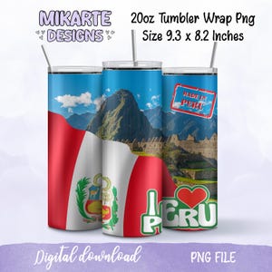 J'aime le Pérou 20 oz Skinny Tumbler Wrap, design latin, design par sublimation, fichier numérique PNG, verre du Pérou, design numérique, téléchargement immédiat