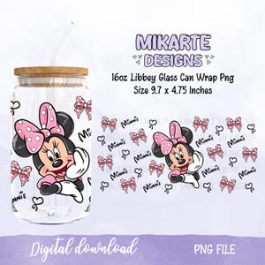 Mouse Girl 16oz Glass Can PNG, Glass Can Design, Sublimation Designs, UVDTF Design, Cartoon Libbey Png, Digital download