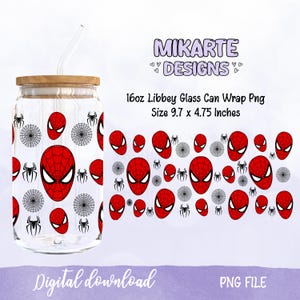 Lattina di vetro Spider da 16 once PNG, Design di lattina di vetro, Disegni a sublimazione, Design UVDTF, Cartoon Libbey PNG, Download digitale