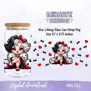 Evil Cruella 16oz Glass Can PNG, Glass Can Design, Sublimation Designs, UVDTF Design, Cartoon Libbey Png, Digital download