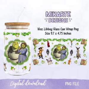 Shrek 16oz Glass Can PNG, Glass Can Design, Sublimation Designs, UVDTF Design, Cartoon Libbey Png, Digital download