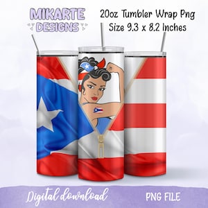 Girl Boricua 20oz Skinny Tumbler wrap, Latin design, Sublimation Design, Digital file PNG, Puerto Rico Tumbler, Instant Download