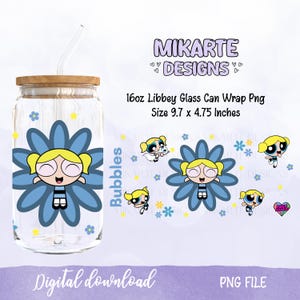 Super Power Girl 16oz Glass Can PNG, Glass Can Design, Sublimation Designs, UVDTF Design, Cartoon Libbey Png, Digital download
